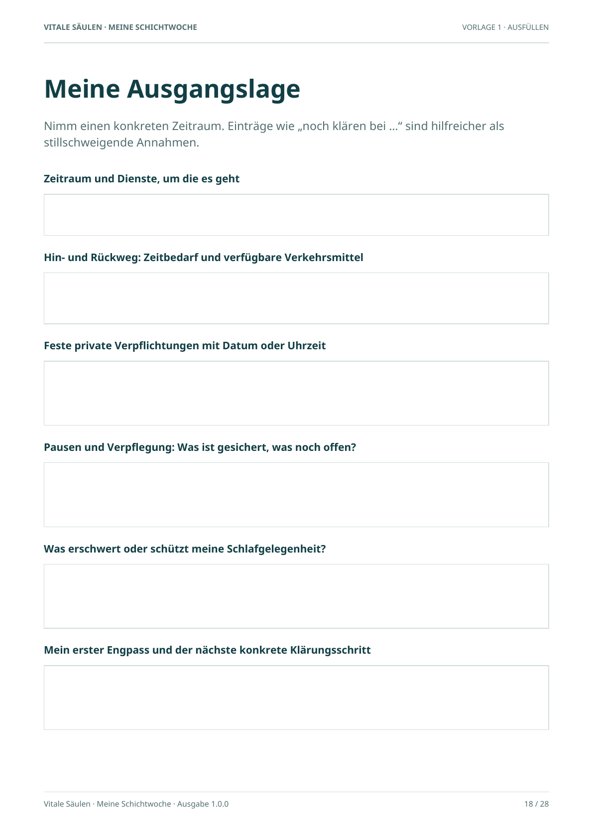 Originalseite aus dem PDF-Arbeitsbuch Meine Schichtwoche als Einblick in die Wochenplanung.